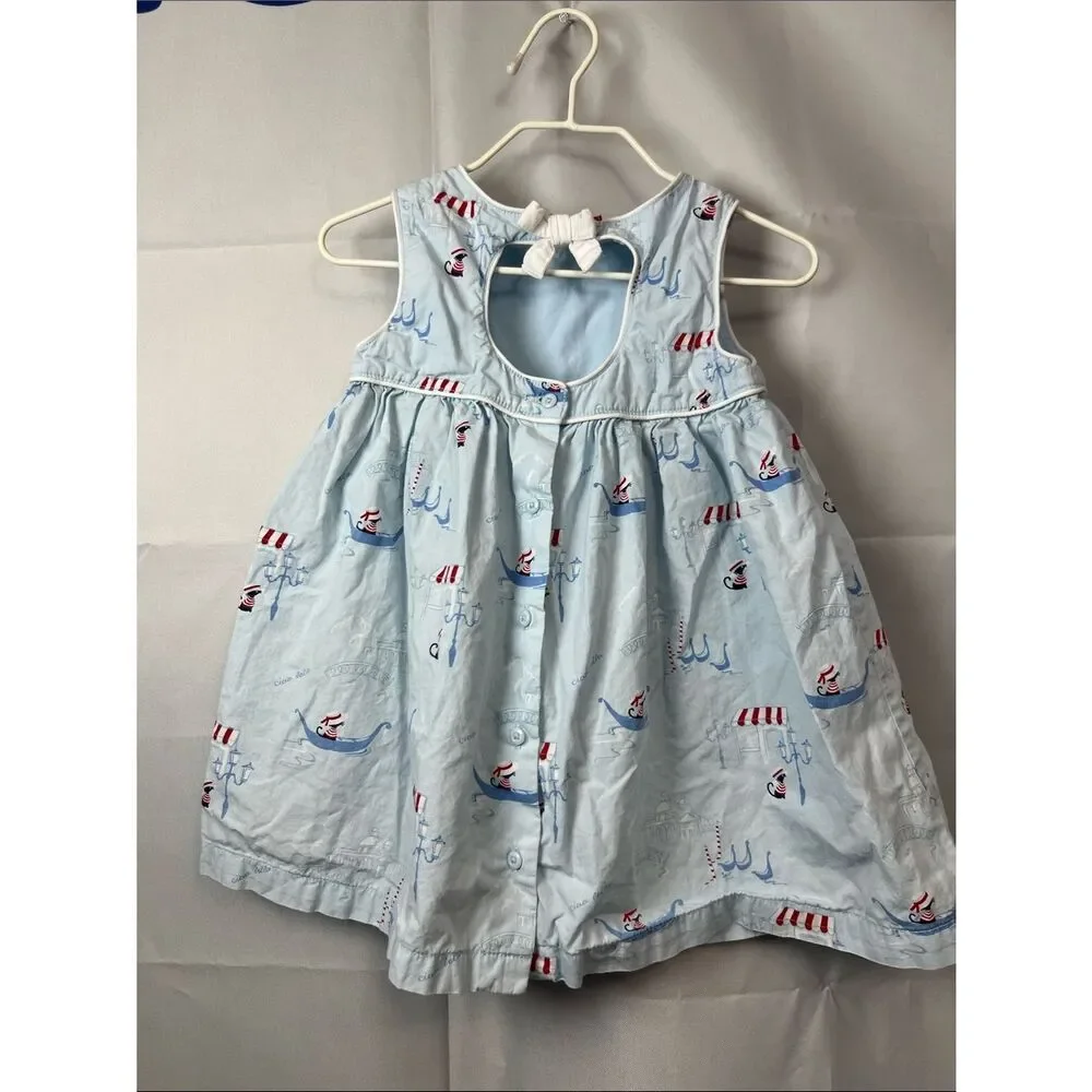 Gymboree light blue cats in gondolas Venice print cotton dress size 18-24 months